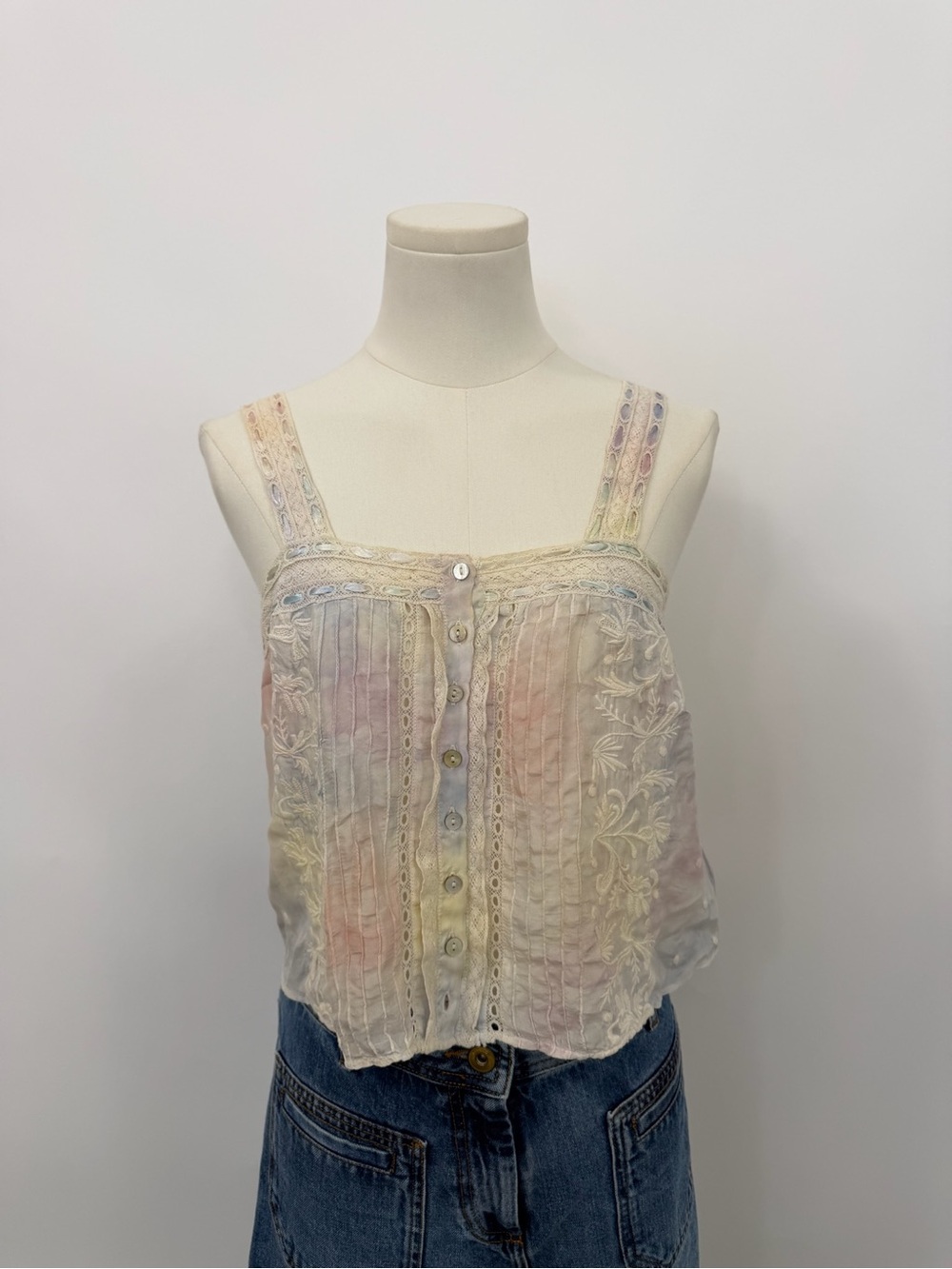 LoveShackFancy Pastel Tie-Dye Lace-Trim Tank Top